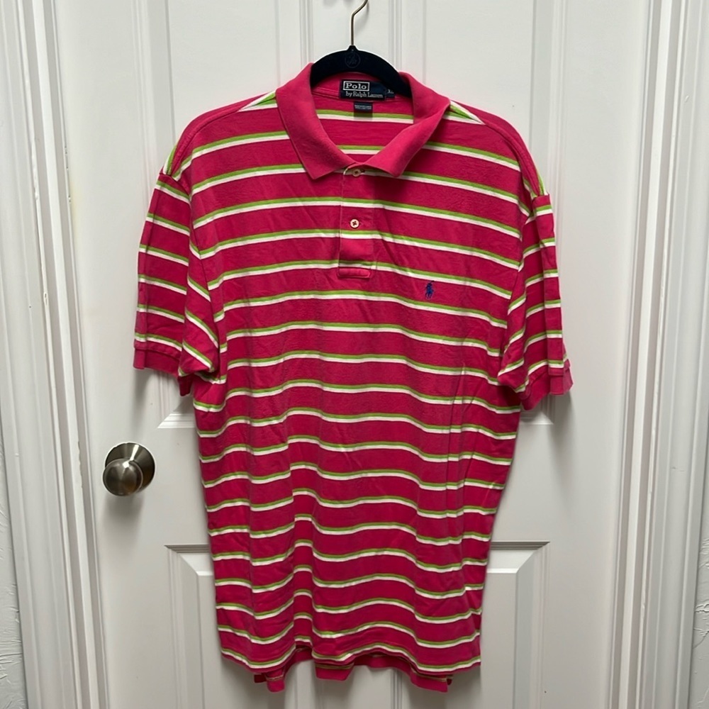 Polo Ralph Lauren Watermelon Pink‎ and Lime/White Stripe - Size XL